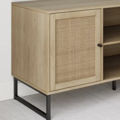 Rattan TV Console Credenza Light Oak (Set of 2)