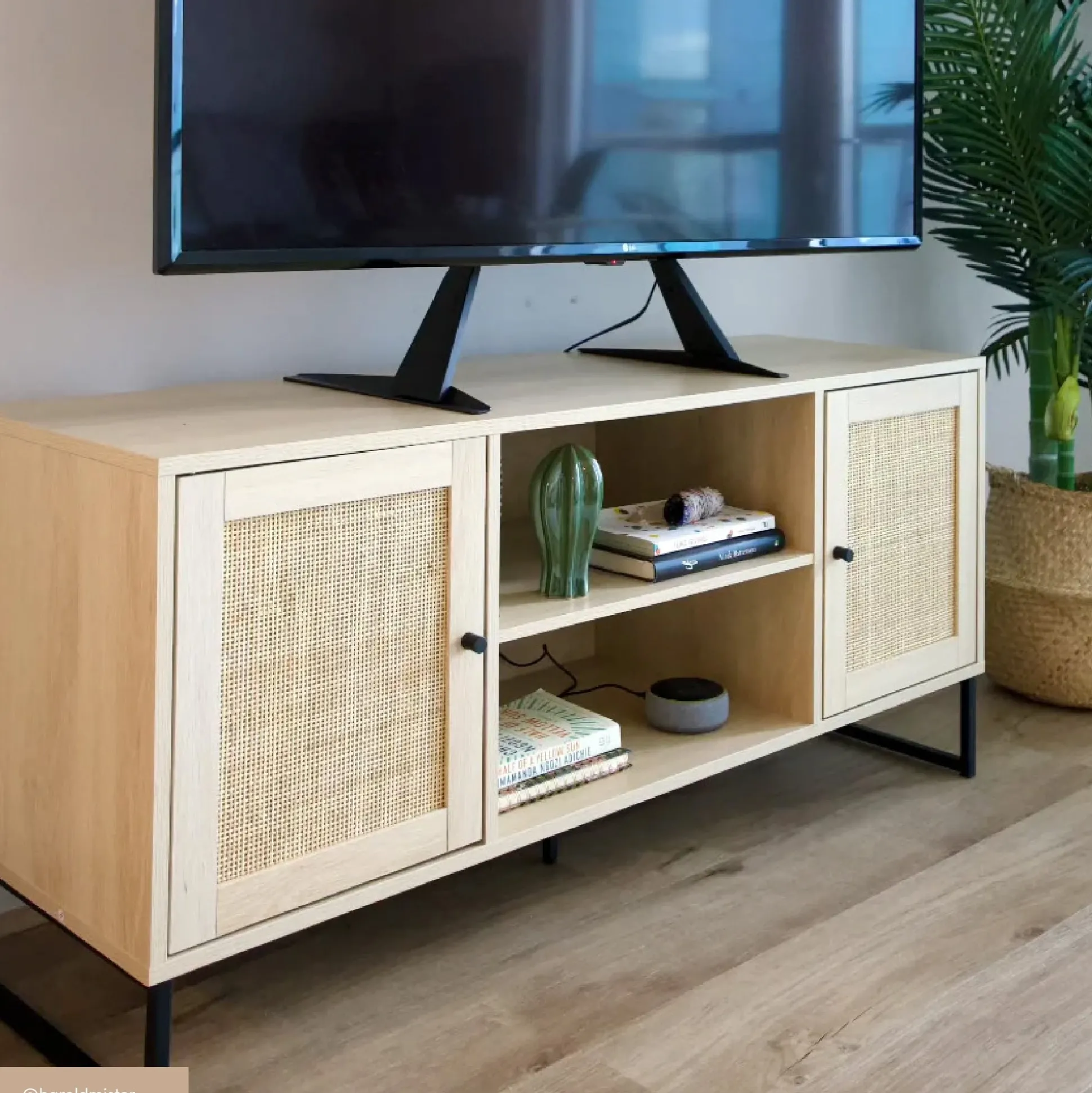 Rattan & Wood 2-Door TV Cabinet Light Oak