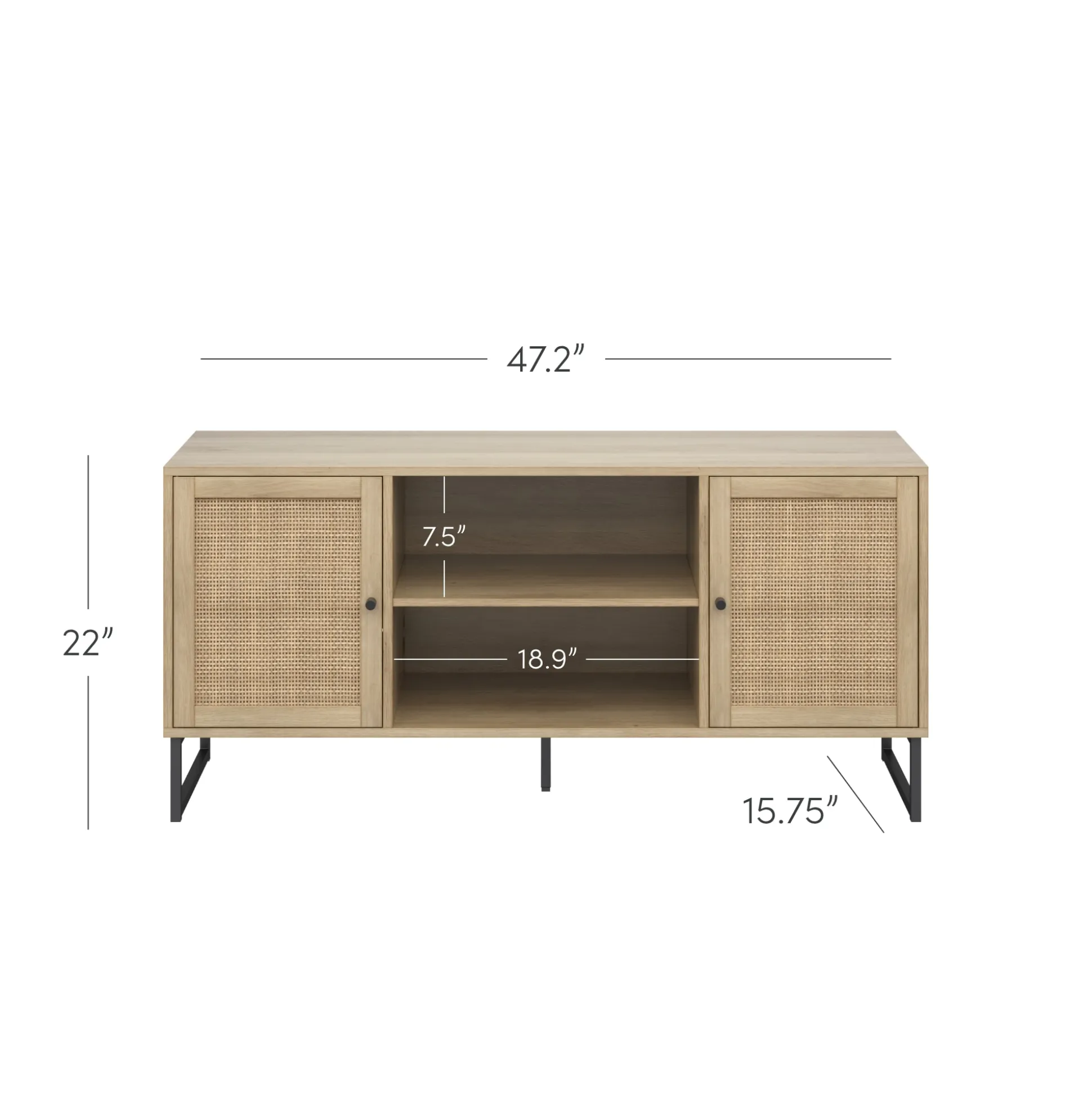 Rattan & Wood 2-Door TV Cabinet Light Oak