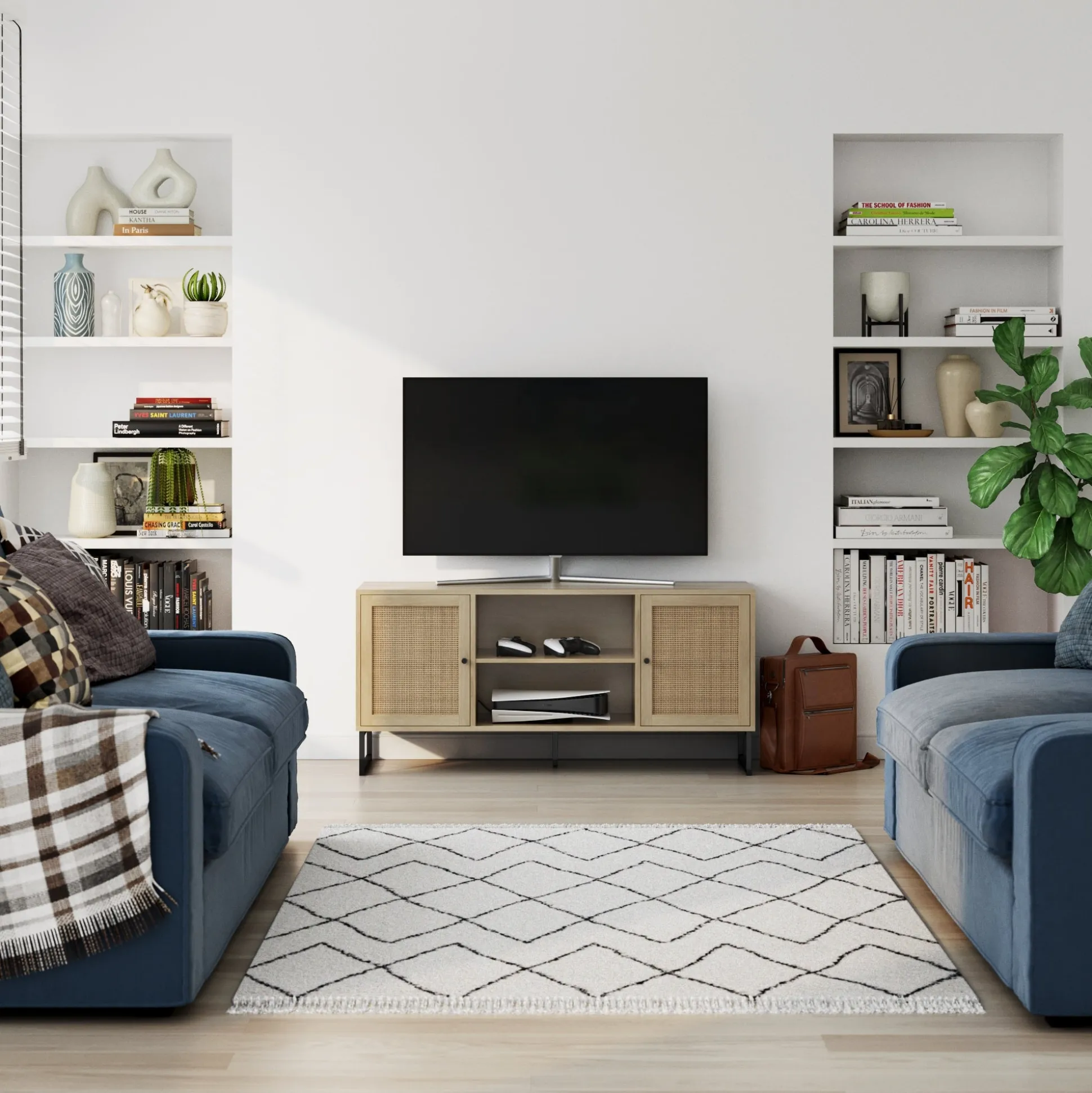 Rattan & Wood 2-Door TV Cabinet Light Oak
