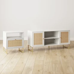 Rattan & Wood 2-Door TV Cabinet White
