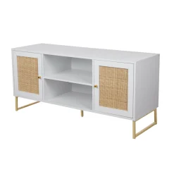 Rattan & Wood 2-Door TV Cabinet White