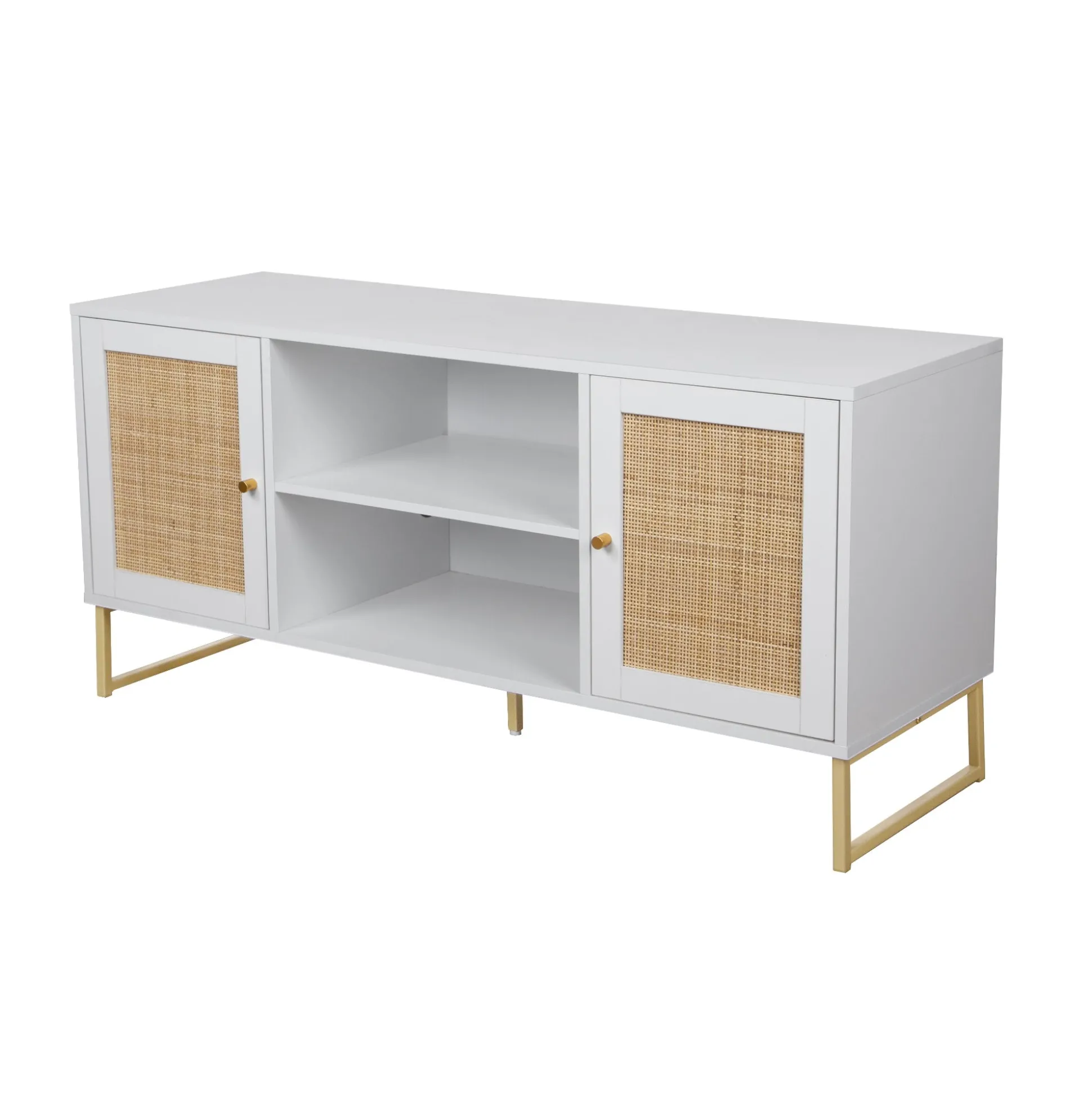 Rattan & Wood 2-Door TV Cabinet White