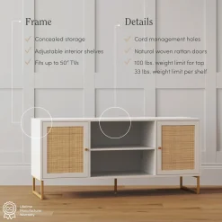 Rattan & Wood 2-Door TV Cabinet White