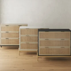 Rattan & Wood 3-Drawer Dresser Black