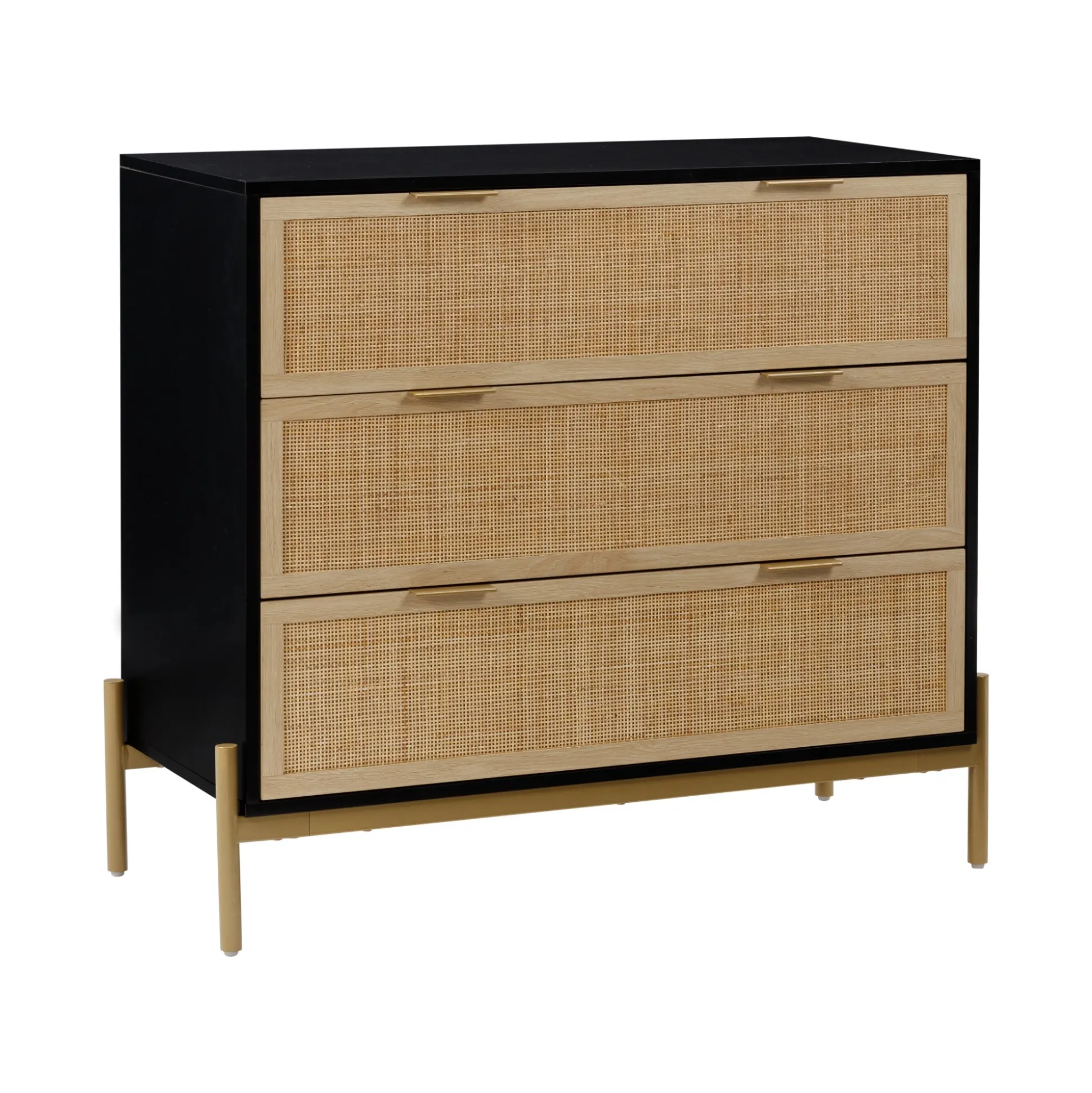 Rattan & Wood 3-Drawer Dresser Black