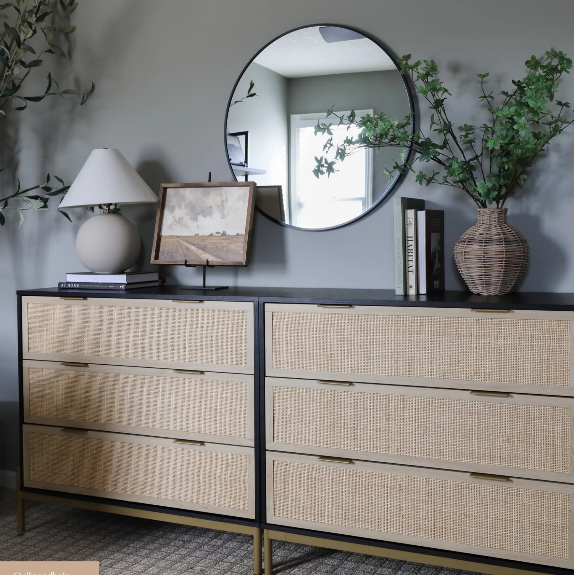 Rattan & Wood 3-Drawer Dresser Black