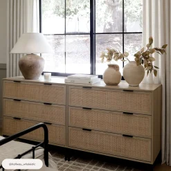 Rattan & Wood 3-Drawer Dresser Light Oak