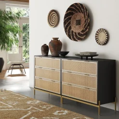 Rattan & Wood 3-Drawer Dressers Black (Set of 2)