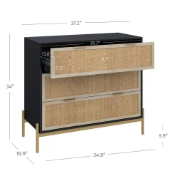 Rattan & Wood 3-Drawer Dressers Black (Set of 2)