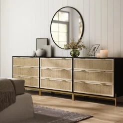 Rattan & Wood 3-Drawer Dressers Black (Set of 3)