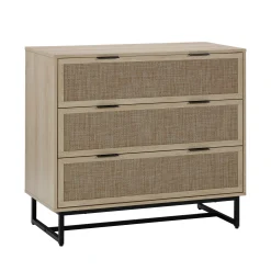 Rattan & Wood 3-Drawer Dressers Light Oak (Set of 2)