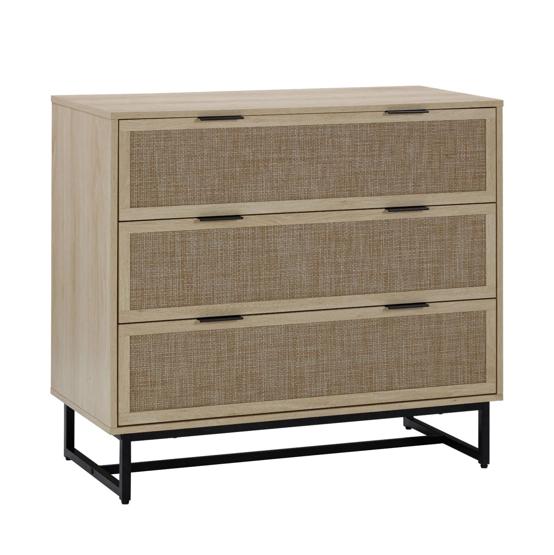Rattan & Wood 3-Drawer Dressers Light Oak (Set of 2)