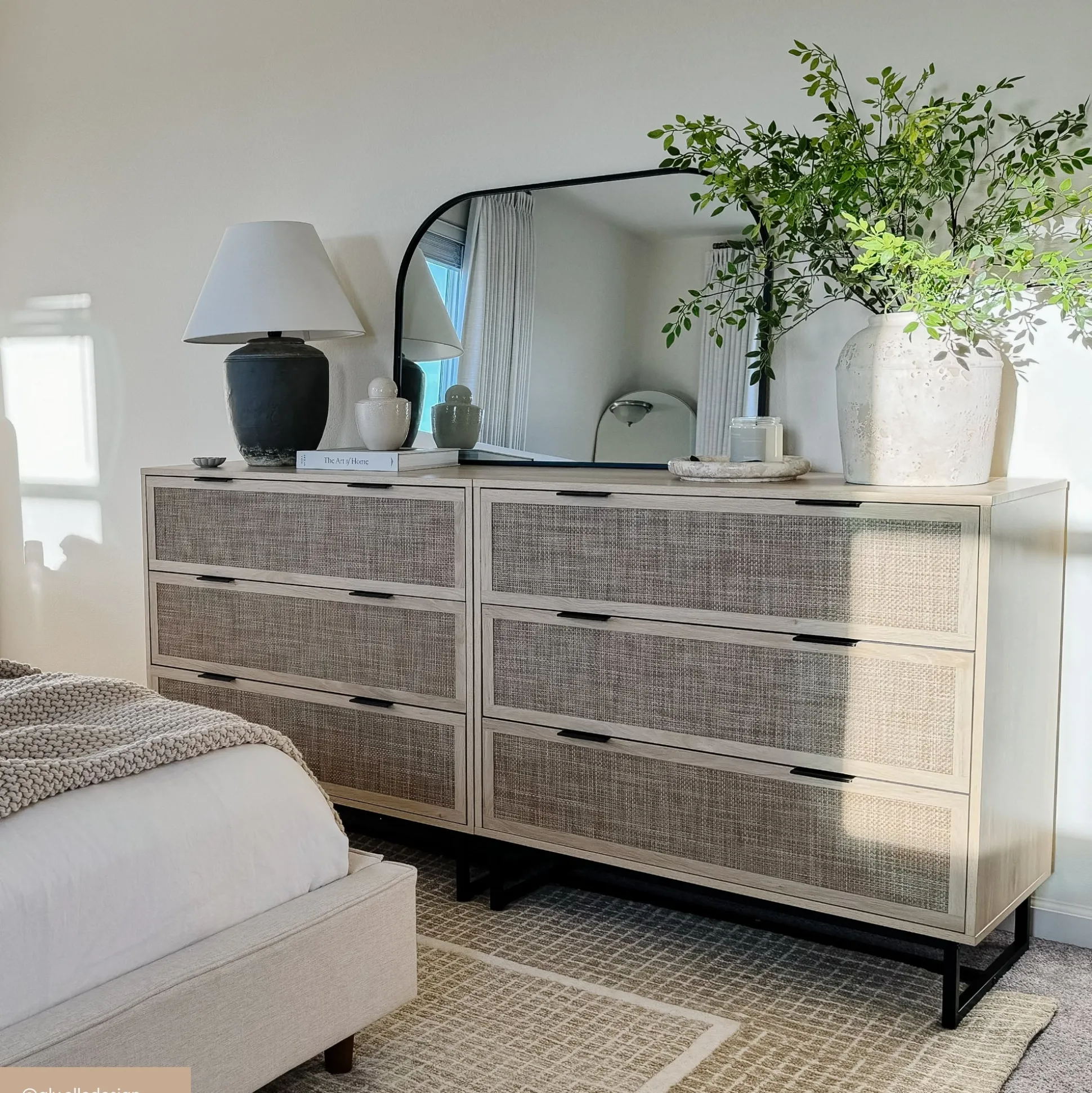 Rattan & Wood 3-Drawer Dressers Light Oak (Set of 2)
