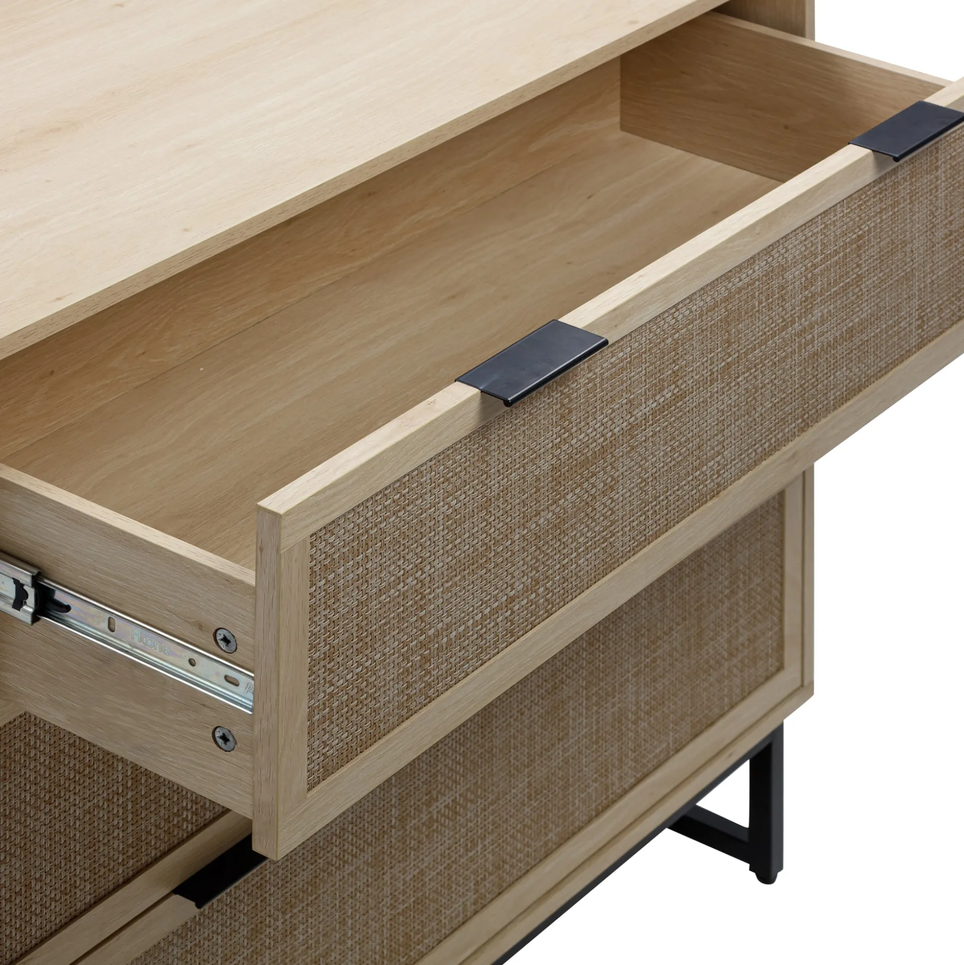 Rattan & Wood 3-Drawer Dressers Light Oak (Set of 2)