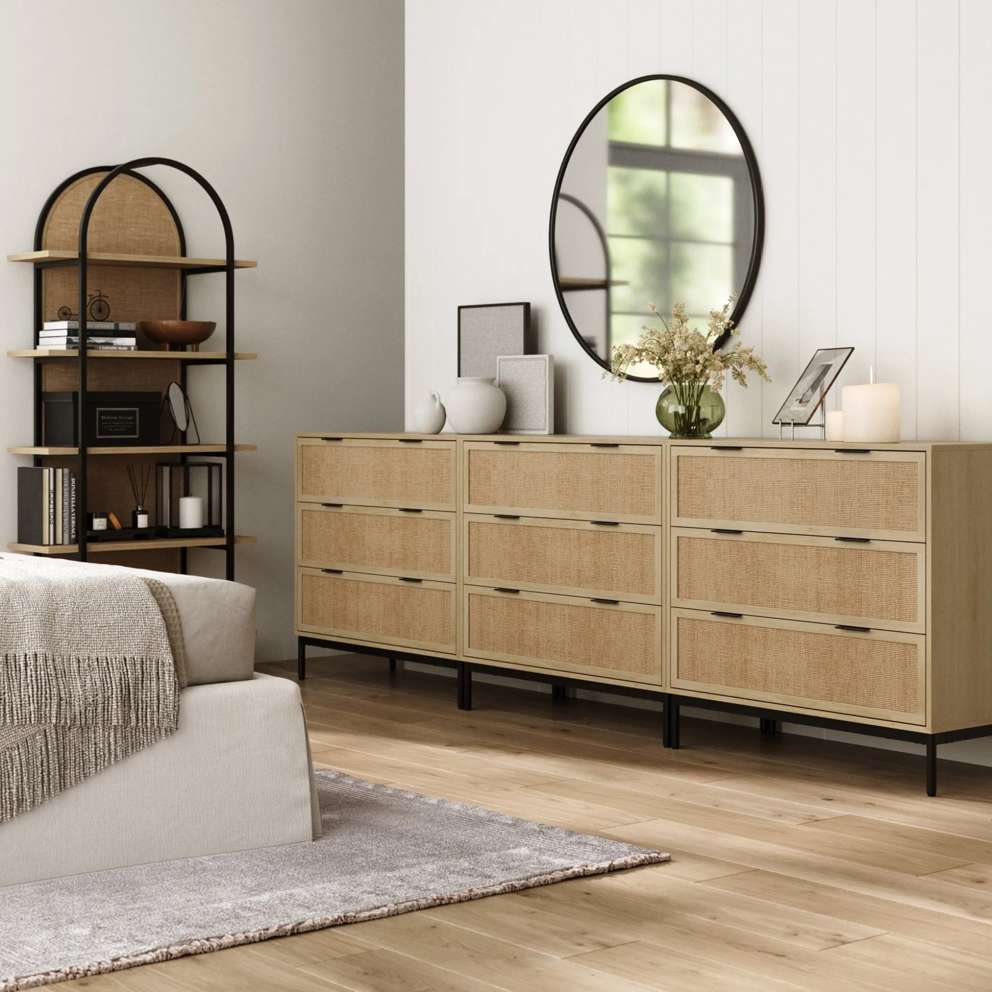 Rattan & Wood Dressers Light Oak (Set of 3)