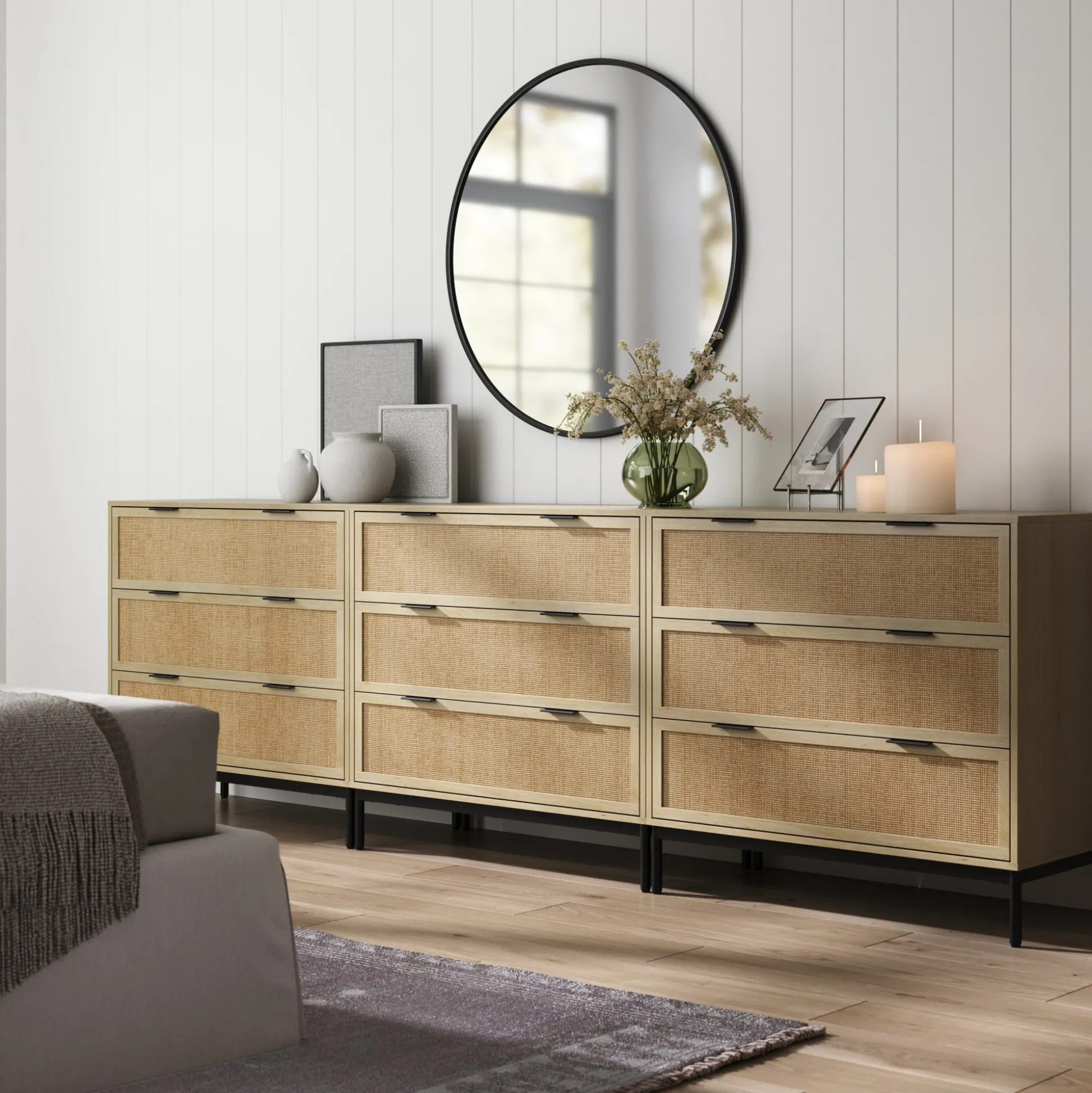 Rattan & Wood Dressers Light Oak (Set of 3)