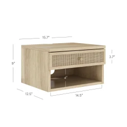 Rattan & Wood Floating Nightstand Light Oak