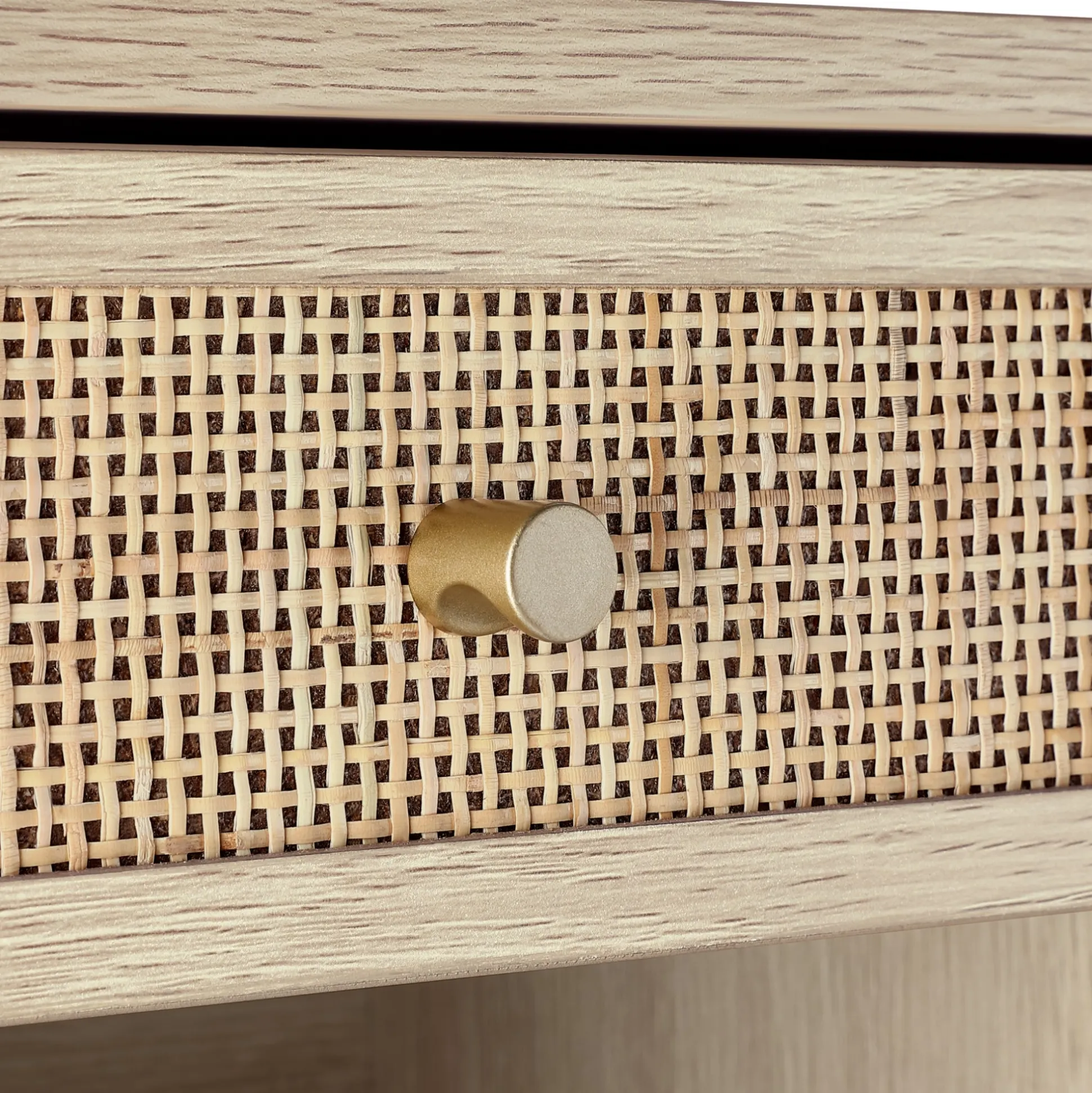 Rattan & Wood Floating Nightstand Light Oak