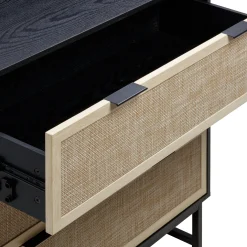 Rattan, Wood & Metal 3-Drawer Dresser Black