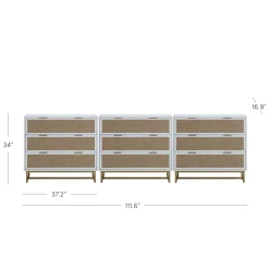 Rattan, Wood & Metal 3-Drawer Dressers White (Set of 3)