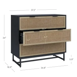 Rattan, Wood & Metal 3-Drawer Dressers Black (Set of 3)