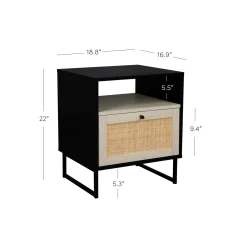 Rattan & Wood Nightstands Black (Set of 2)