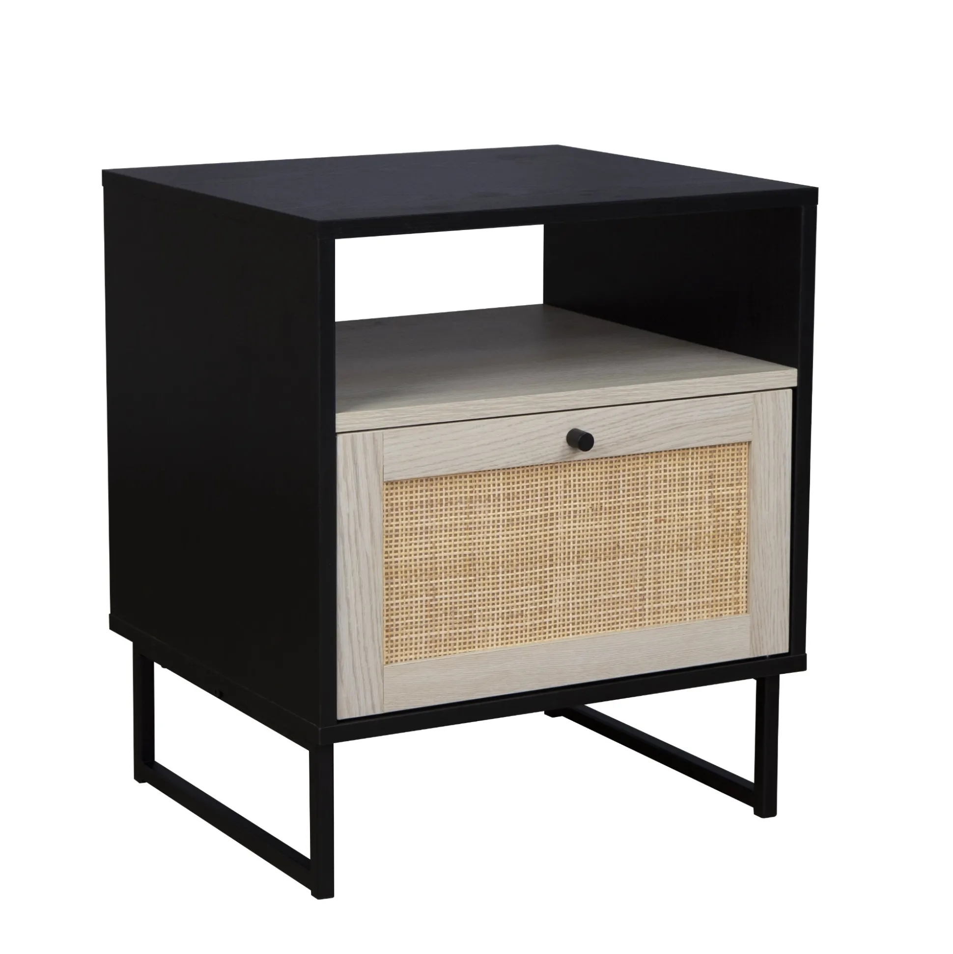 Rattan & Wood Nightstands Black (Set of 2)