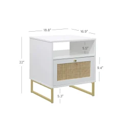Rattan & Wood Nightstands White (Set of 2)