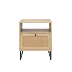 Rattan & Wood Storage Nightstands Oak (Set of 2)