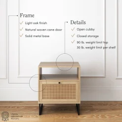 Rattan & Wood Storage Nightstand Light Oak