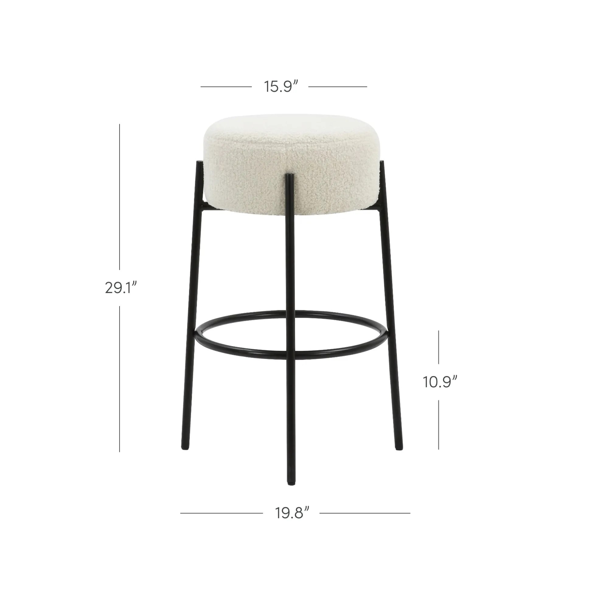 Round Boucle Backless Bar Stools (Set of 4)