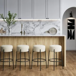 Round Boucle Backless Bar Stools (Set of 4)