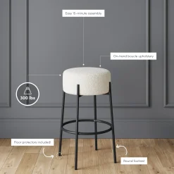Round Boucle Backless Bar Stools (Set of 4)