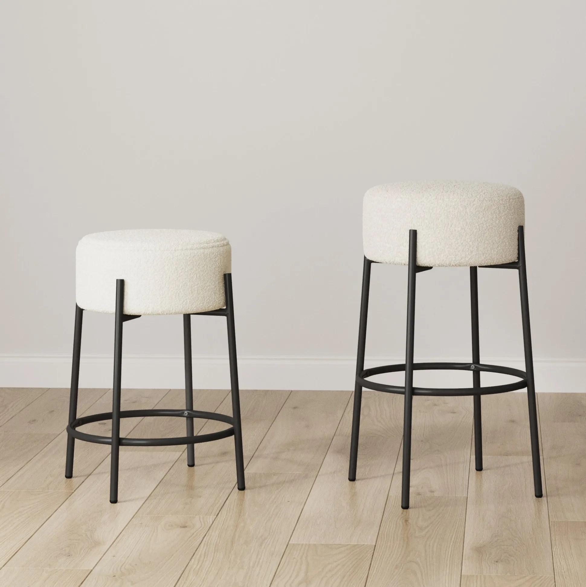 Round Boucle Backless Bar Stools (Set of 4)