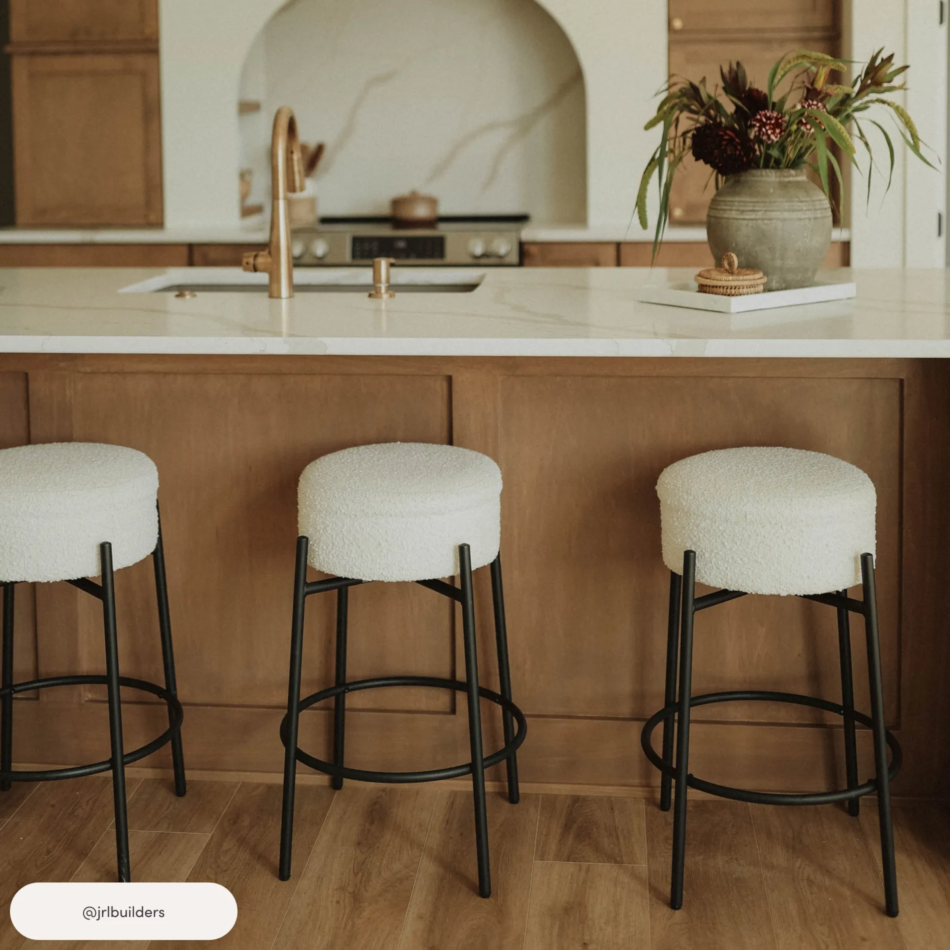 Round Boucle Backless Counter Height Bar Stools (Set of 4)