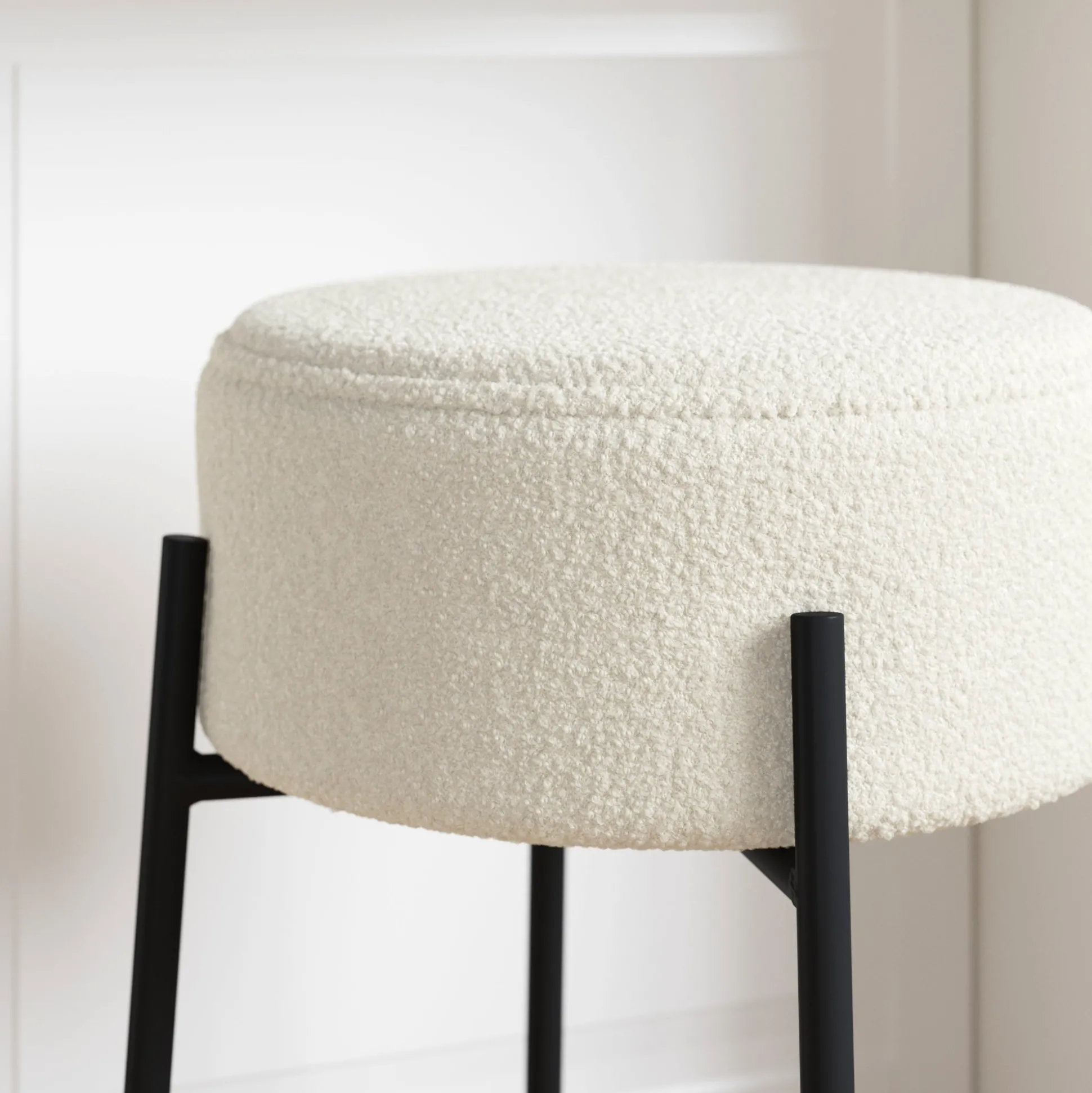 Round Boucle Backless Counter Height Bar Stools (Set of 2)