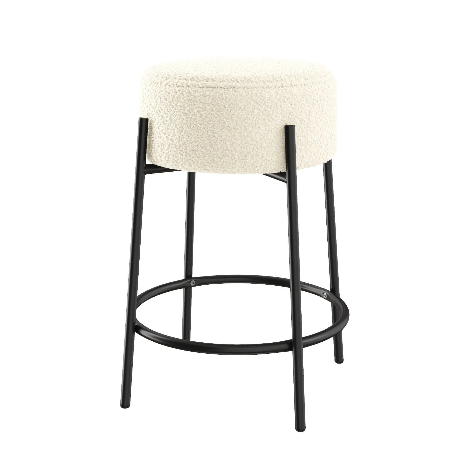 Round Boucle Backless Counter Height Bar Stools (Set of 2)