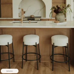 Round Boucle Backless Counter Height Bar Stools (Set of 3)
