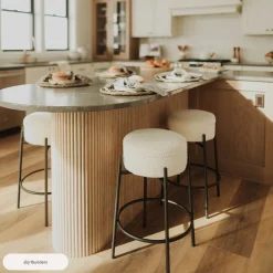 Round Boucle Backless Counter Height Bar Stool