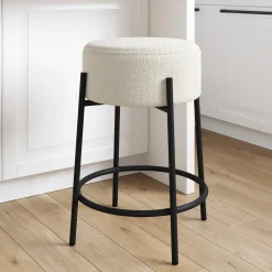 Round Boucle Backless Counter Height Bar Stool