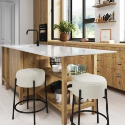 Round Boucle Backless Counter Height Bar Stool