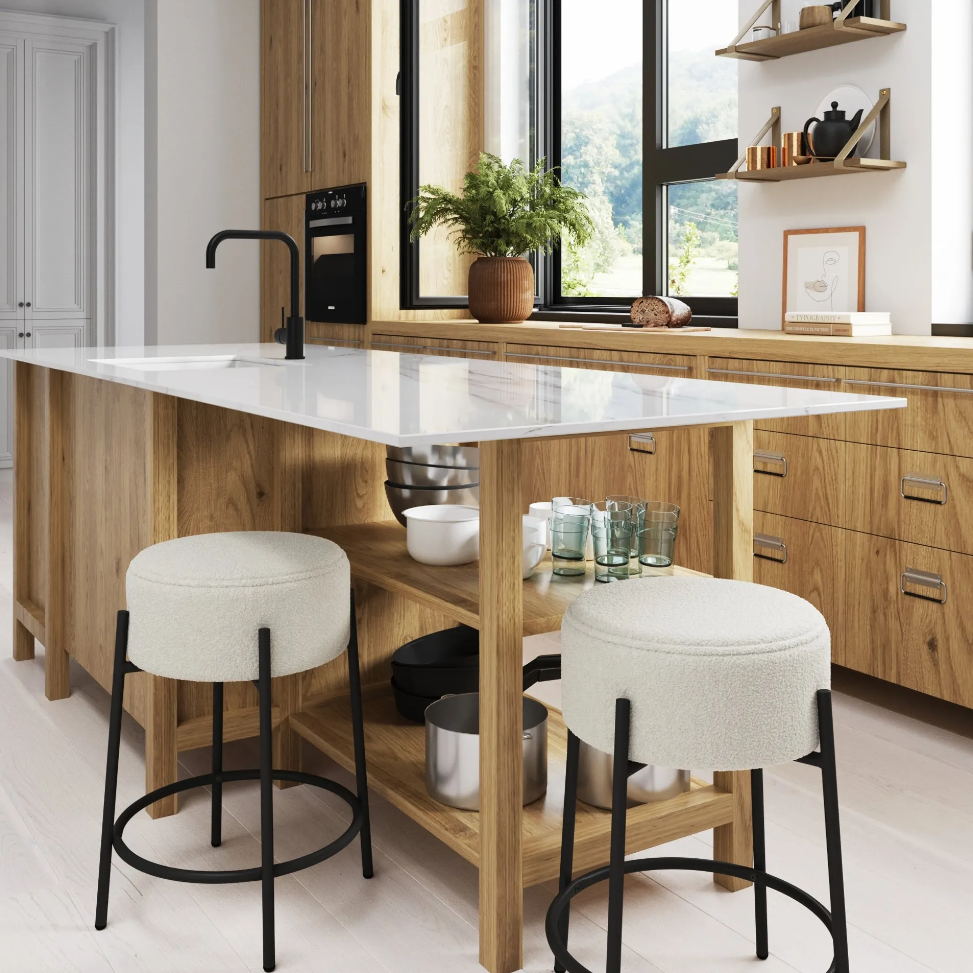 Round Boucle Backless Counter Height Bar Stool