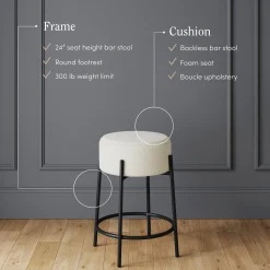 Round Boucle Backless Counter Height Bar Stool