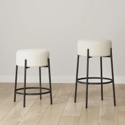 Round Boucle Backless Counter Height Bar Stool