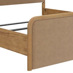 Rounded Faux Leather Queen Bed Frame with 2 Arched Dressers and 2 Nightstands Set Light Brown