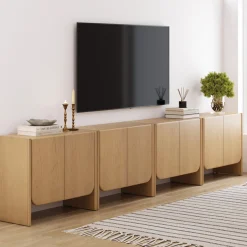 Rounded Wood Accent Cabinet or Large Credenza Raw Oak (Set of 4)