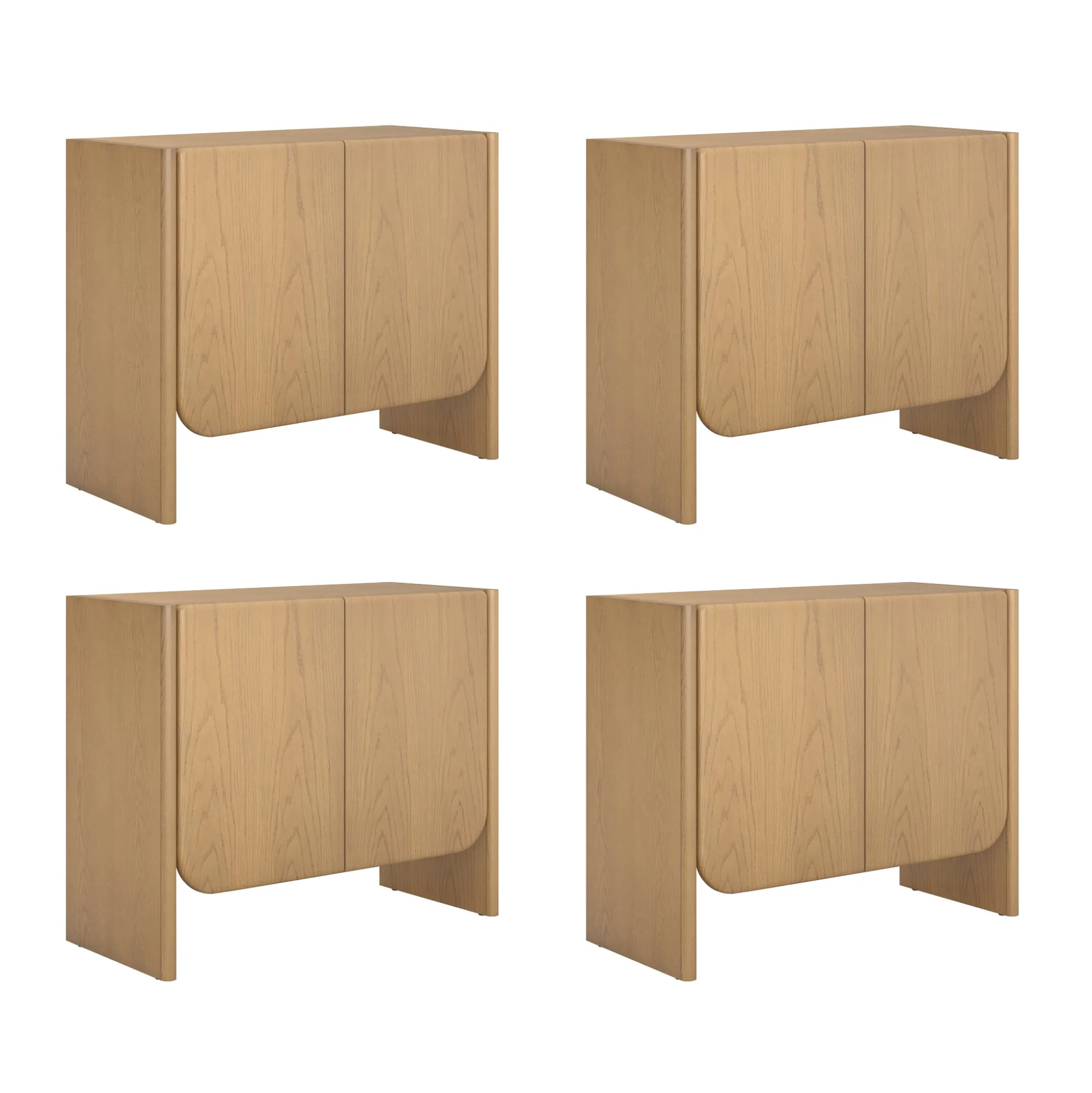 Rounded Wood Accent Cabinet or Large Credenza Raw Oak (Set of 4)