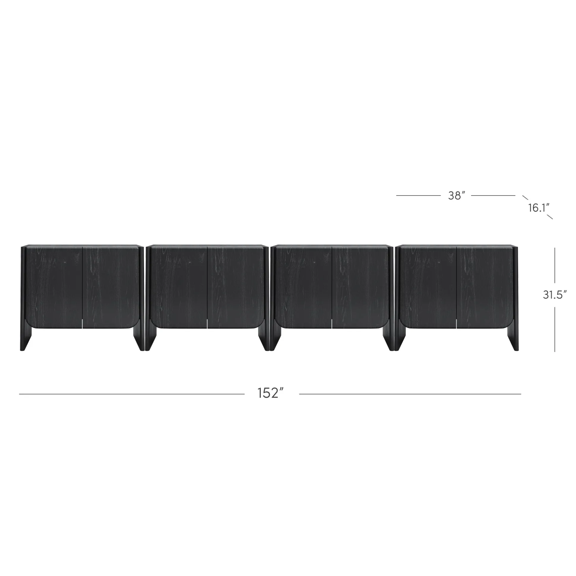 Rounded Wood Accent Cabinet or Large Credenza Black Oak (Set of 4)