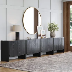 Rounded Wood Accent Cabinet or Large Credenza Black Oak (Set of 4)